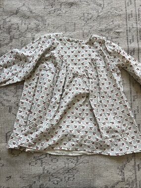 Girls White Cherry-Print Long Sleeve Casual Dress